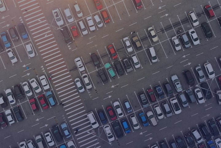 Birds eye view of a parking lot