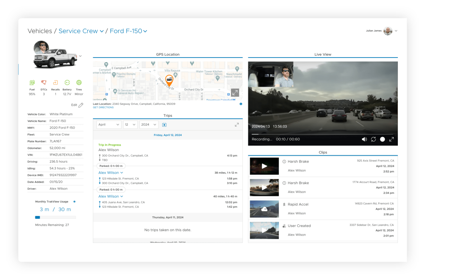 TrakView Web Vehicle Live View