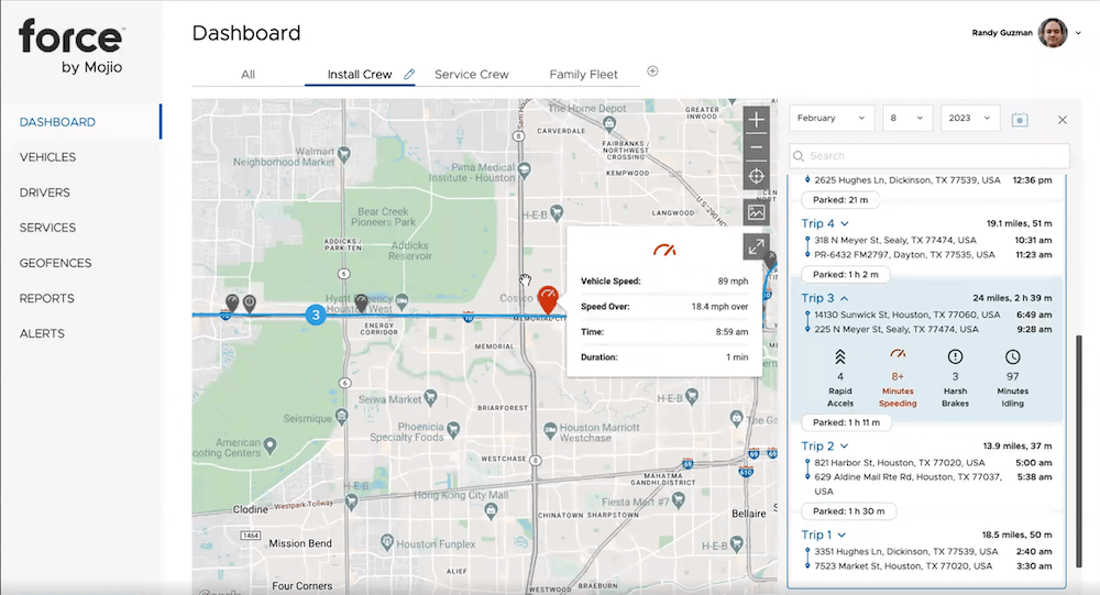 Vehicle trails dashboard